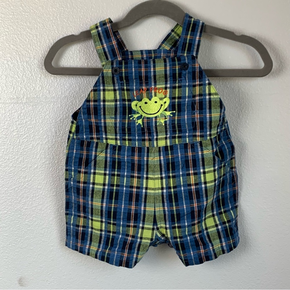 Little Wonders Frog Plaid Overall Shorts Size 0-3 Months